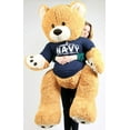 thumbnail image 1 of United States Navy Big Plush Giant Teddy Bear Five Feet Tall Honey Brown Color Wears Tshirt that says SOMEONE IN THE NAVY LOVES YOU, 1 of 7