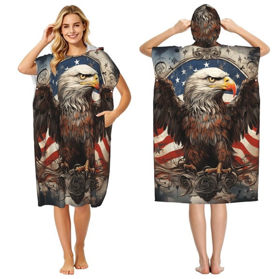 United States Navy Eagle American Flag USA Adult Hooded Beach Towel Changing Robe, Surf Poncho Towel for Surfing, Swimming, Camping