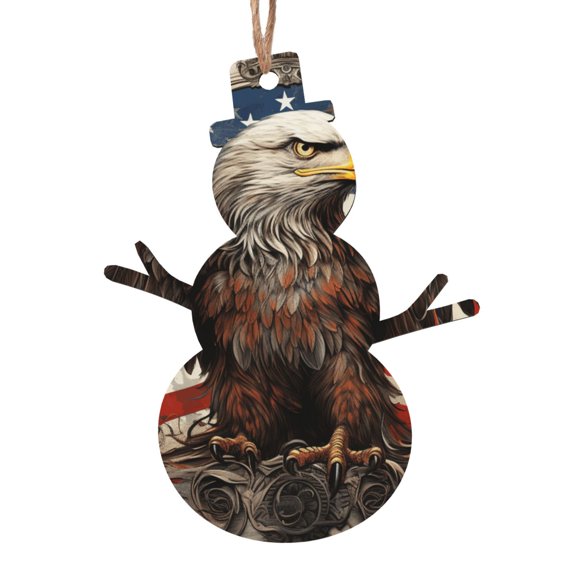 United States Navy Eagle American Flag USA Wooden Christmas Ornament Snowman Shape,Xmas Tree Hanging Decoration 6 PCS