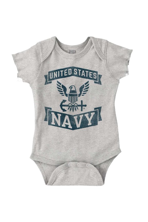 United States Navy Eagle Anchor Logo Romper Boys or Girls Infant Baby Brisco Brands 24M