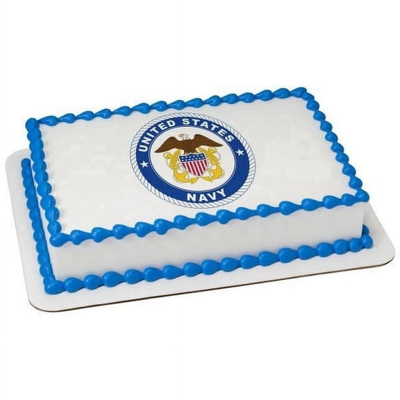 Blue & White United States Navy Birthday Edible Icing Image Cake Topper, by Tnct.