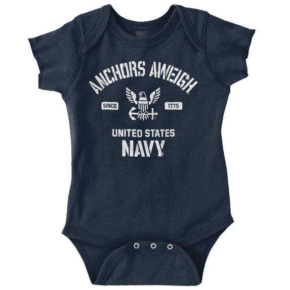 United States Navy Logo Anchor Aweigh Romper Boys or Girls Infant Baby Brisco Brands 12M