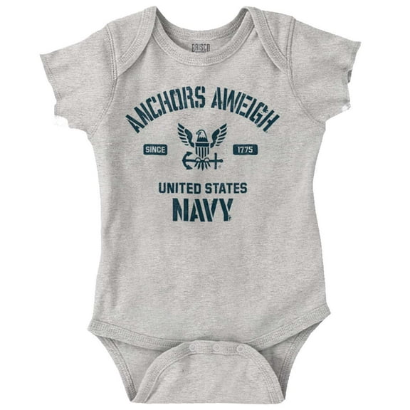 United States Navy Logo Anchor Aweigh Romper Boys or Girls Infant Baby Brisco Brands 12M