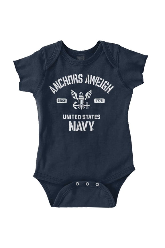 United States Navy Logo Anchor Aweigh Romper Boys or Girls Infant Baby Brisco Brands 24M