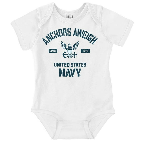 United States Navy Logo Anchor Aweigh Romper Boys or Girls Infant Baby Brisco Brands 24M