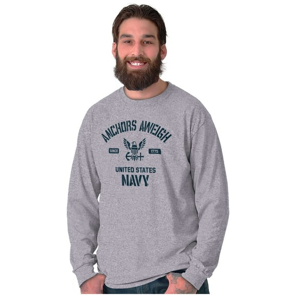 United States Navy Logo Anchor Aweigh Unisex Plus Size Long Sleeve Shirt Brisco Brands 3X