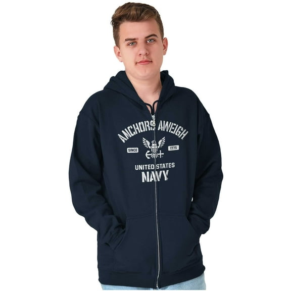 United States Navy Logo Anchor Aweigh Unisex Plus Size Zip Hoodie Brisco Brands 4X