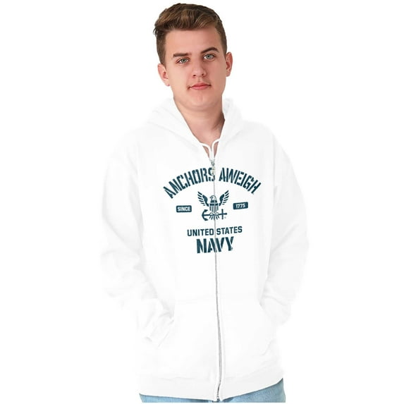 United States Navy Logo Anchor Aweigh Unisex Plus Size Zip Hoodie Brisco Brands 5X