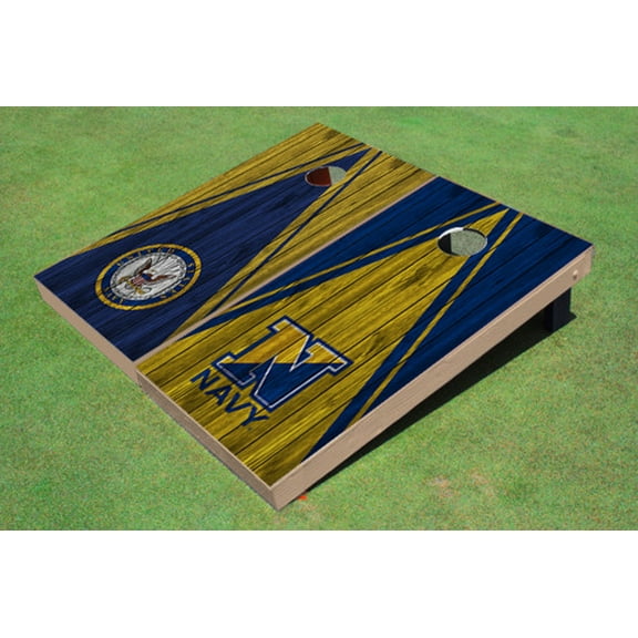 United States Navy Logo With Emblem Yellow And Navy Triangle Cornhole Boards