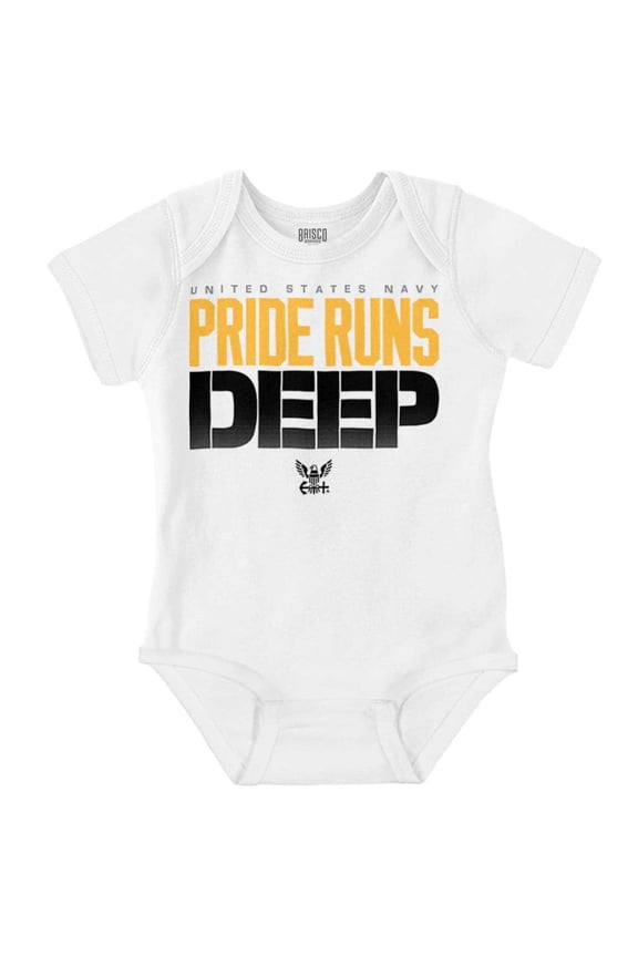 United States Navy Pride Runs Deep Romper Boys or Girls Infant Baby Brisco Brands NB