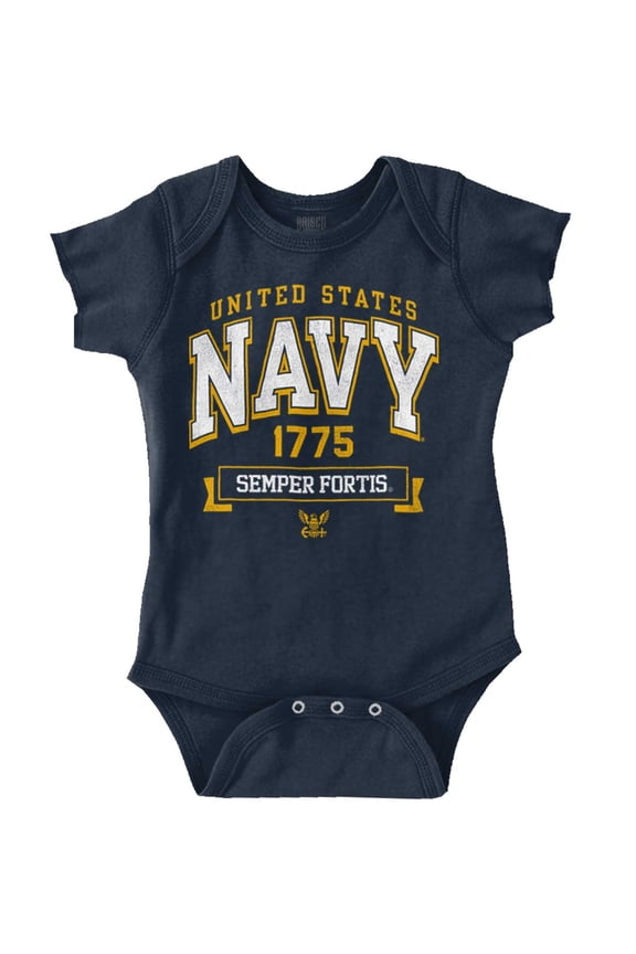 United States Navy Semper Fortis 1775 Romper Boys or Girls Infant Baby Brisco Brands 18M