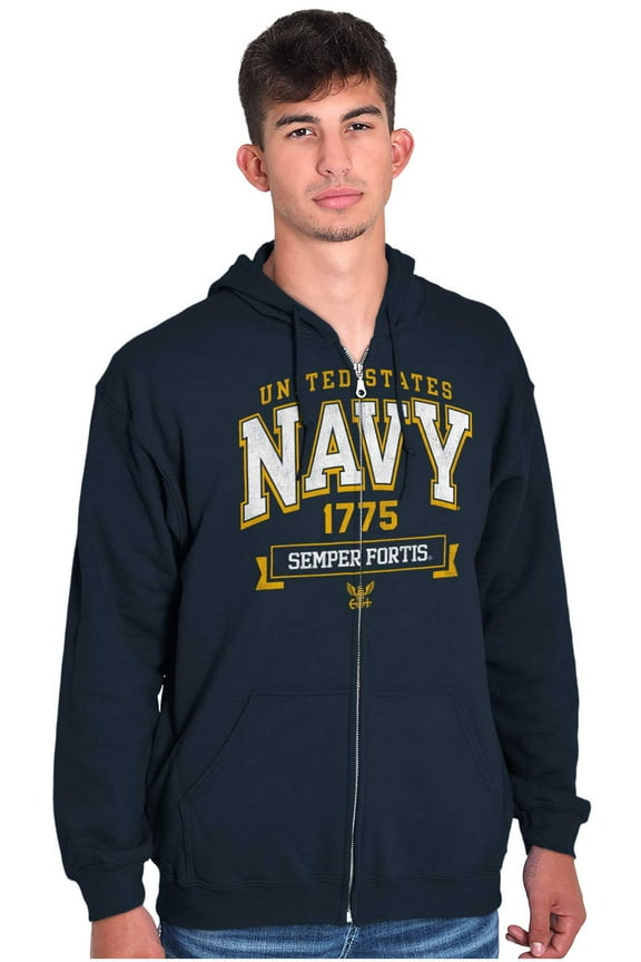 United States Navy Semper Fortis 1775 Unisex Plus Size Zip Hoodie Brisco Brands 2X