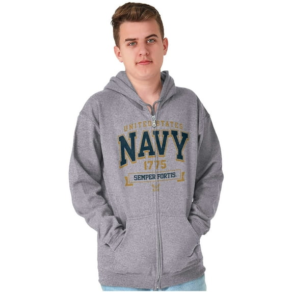United States Navy Semper Fortis 1775 Unisex Plus Size Zip Hoodie Brisco Brands 2X