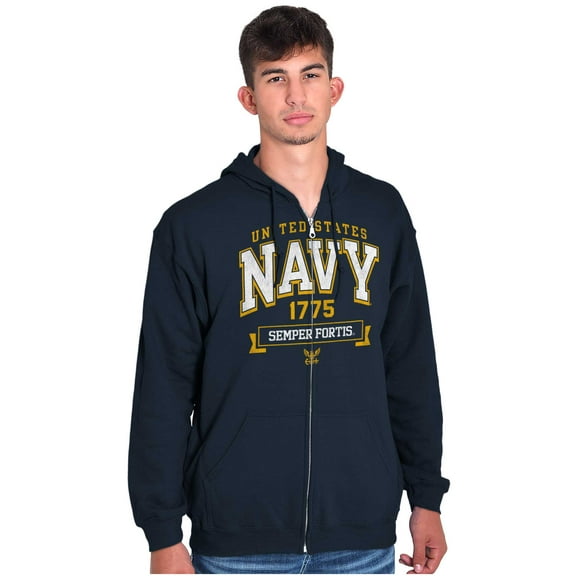 United States Navy Semper Fortis 1775 Unisex Plus Size Zip Hoodie Brisco Brands 5X