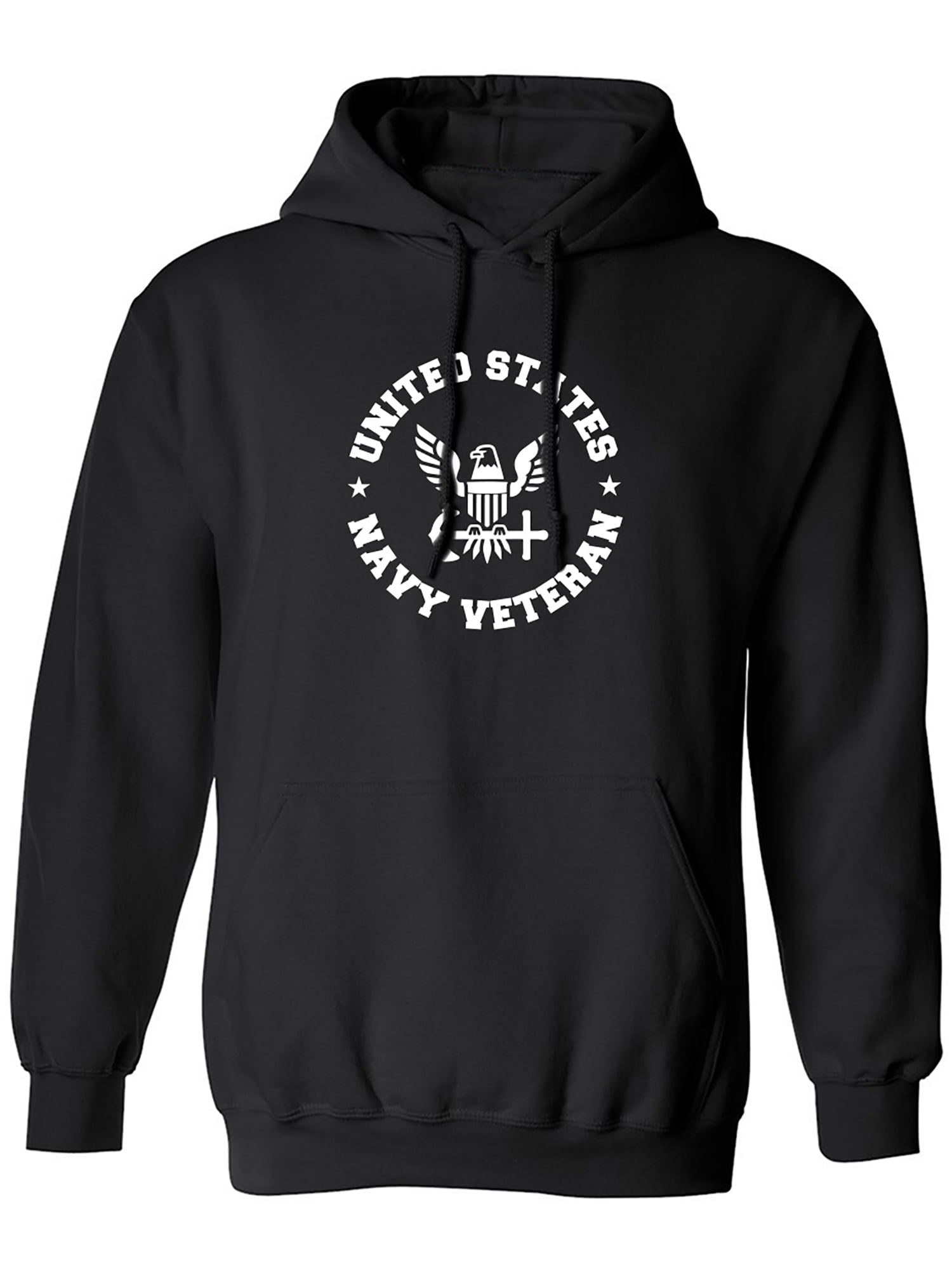 Navy Veteran Hooded Sweatshirt - Black Logo On Black, Officially Licensed, 50/50 Cotton Polyester Blend