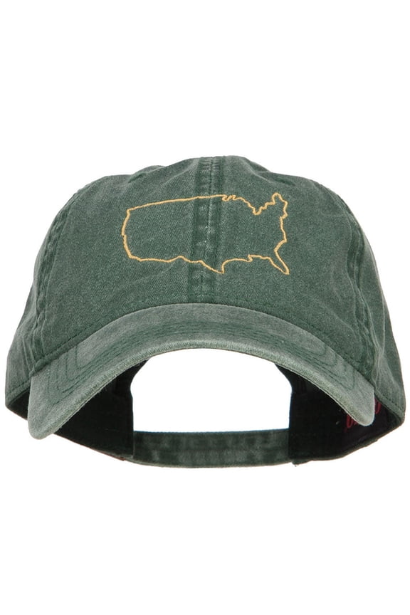 United States Outline Map Embroidered Washed Cap - Dk Green OSFM