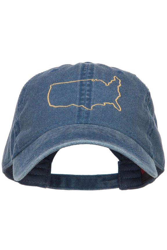 United States Outline Map Embroidered Washed Cap - Navy OSFM