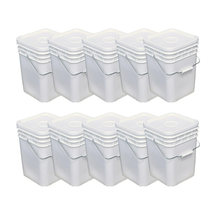 4 Gallon Food Grade Plastic Square Bucket Pail with lid Container ( Pack of  2 )