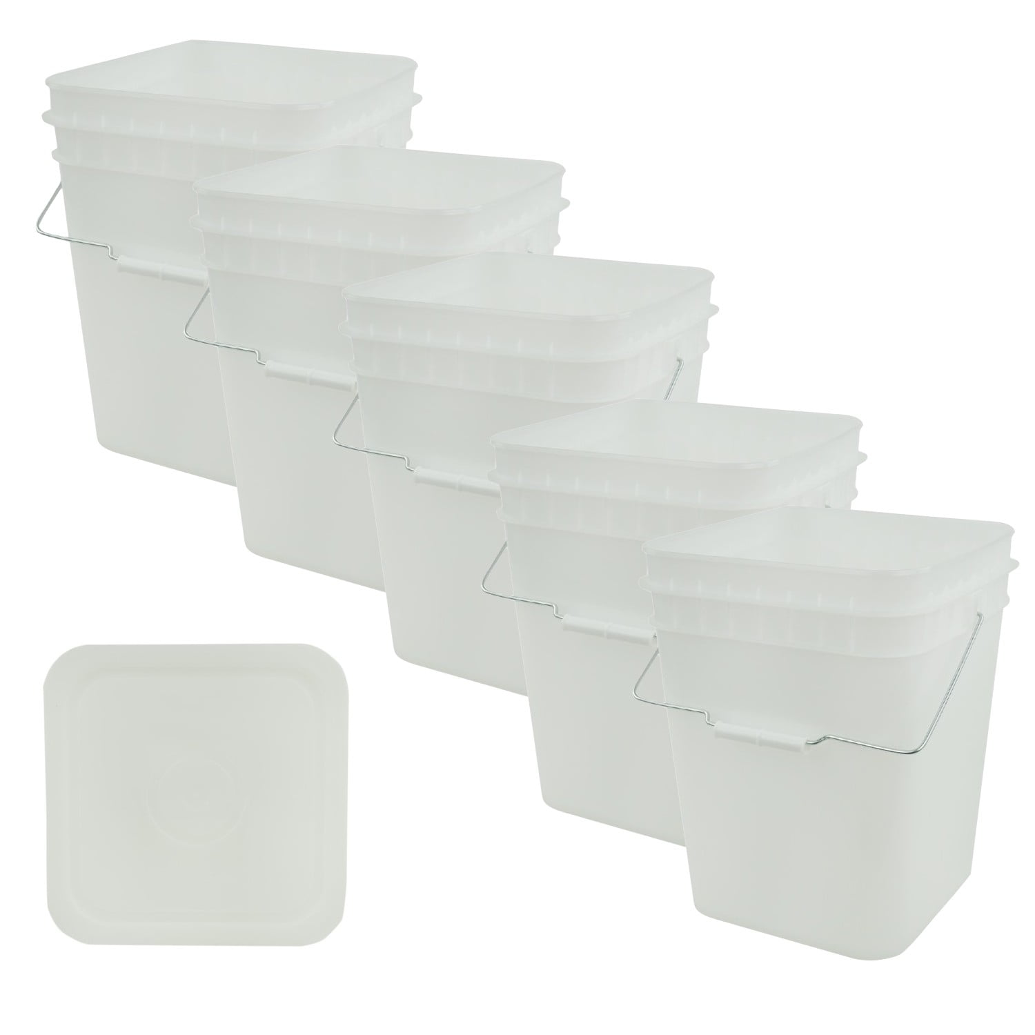 United States Plastic Buckets Tight Fitting Lids Storage 4 Gallon Pack of 5