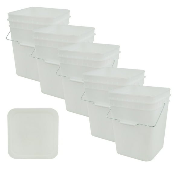 United States Plastic Buckets Tight Fitting Lids Storage 4 Gallon Pack of 5