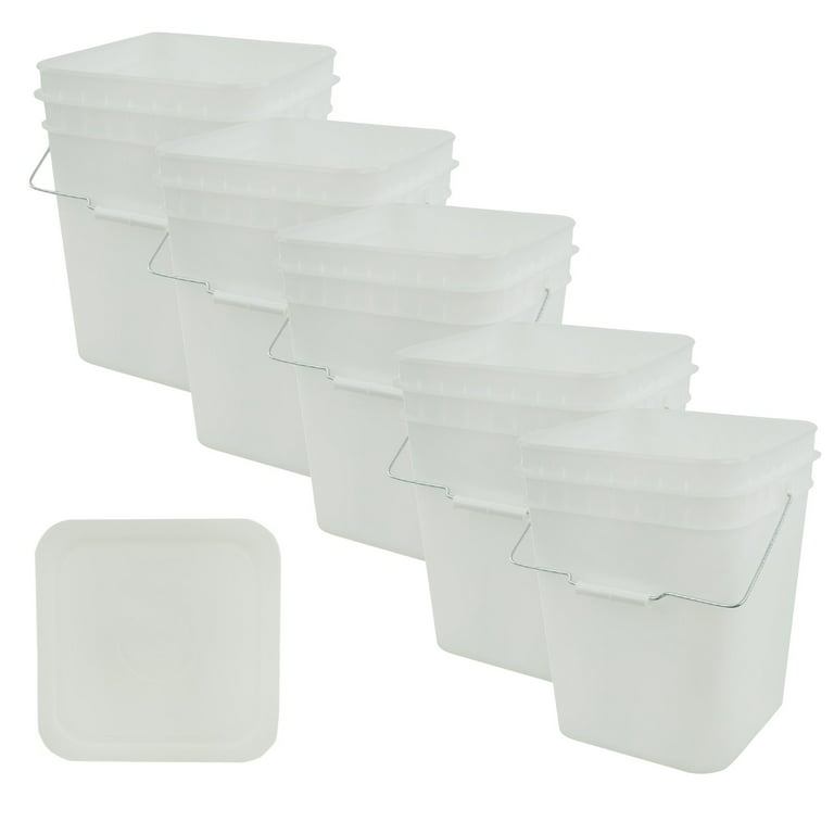 United States Plastic Buckets Tight Fitting Lids Storage 4 Gallon Pack of 5  