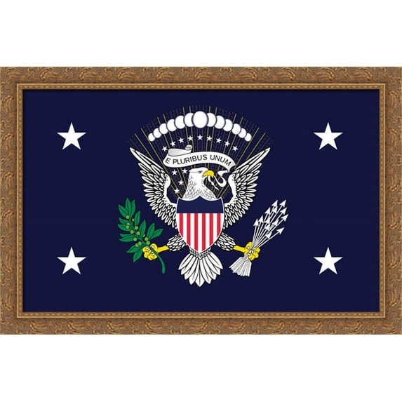 United States Presidential Flag Art 34x28 Large Gold Ornate Wood Framed Canvas Art