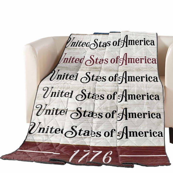 United States Quilted Comforters Cooling Blanket King Size, Red Blue Independence Day Stars Vintage Wood Grain Cold Comfort for Hot Sleepers Lightweight Air Conditioning Quilt Blanket for Bed