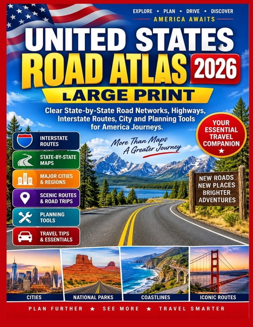 United States Road Atlas 2026 Large Print: Clear State-by-State Road ...