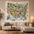 thumbnail image 1 of United States Road Trip Map with Pins and Wildlife, Adventurous Illustration for Travel Lovers, Map Wall Decor Graduation Gift, Tapestry Wall Hanging for Classroom and Dorm, 1 of 7