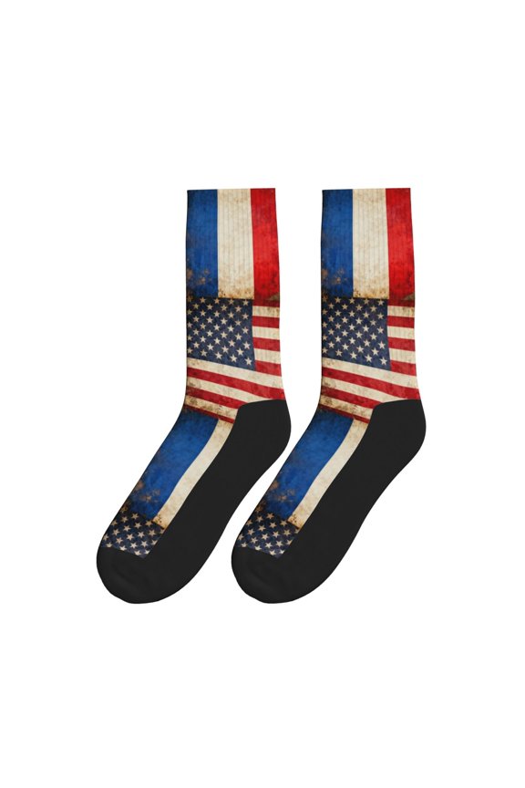 United-States Russian Flag Athletic Crew Novelty Socks for Womens Mens