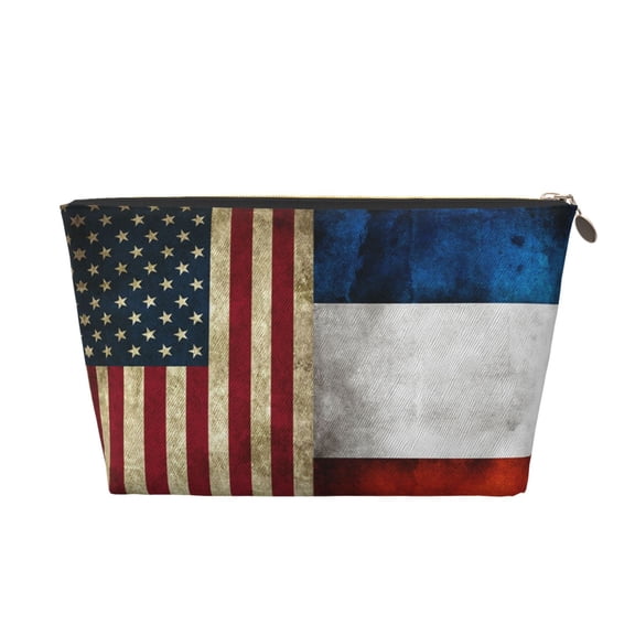 United States Russian Flag Purse Organizer Handbags Totes Leather Zipper Printing Bag For Women Travel Toiletry Bag