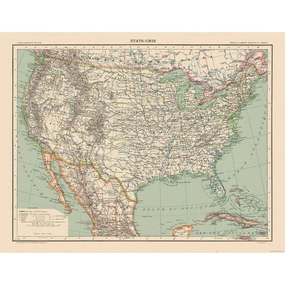 Historic State Map - United States - Schrader 1908 - 29.64 x 23 - Vintage Wall Art
