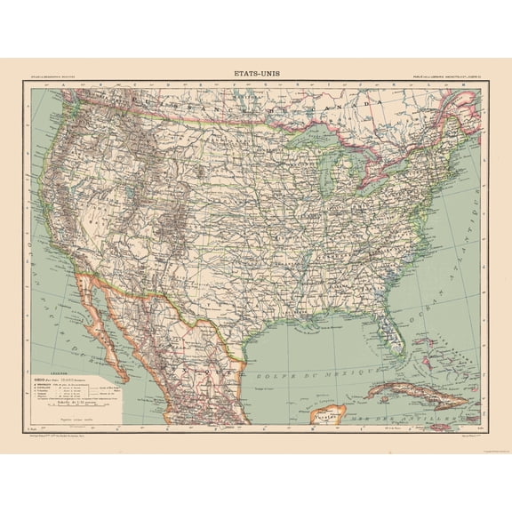 Historic State Map - United States - Schrader 1908 - 29.64 x 23 - Vintage Wall Art