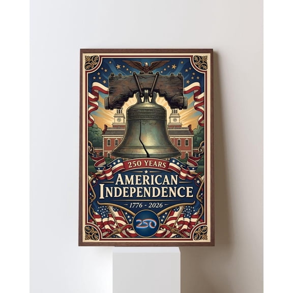 United States Semiquincentennial Liberty Bell & Independence Hall Wall Art For 250th Anniversary Unframed Paper Print