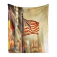 thumbnail image 1 of United States Soft Flannel Fleece Blanket, American Flag Waving in City National Independence Day Celebration Theme, Cozy Plush for Indoor and Outdoor Use, 70" x 90", Sepia Red Blue, by Ambesonne, 1 of 6