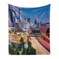 thumbnail image 1 of United States Soft Flannel Fleece Blanket, Atlanta Georgia Urban Busy Town with Skyscrapers City Landscape, Cozy Plush for Indoor and Outdoor Use, 50" x 60", Pale Blue Yellow Coral, by Ambesonne, 1 of 6