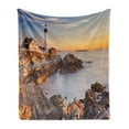 thumbnail image 1 of United States Soft Flannel Fleece Blanket, Cape Elizabeth Maine River Portland Lighthouse Sunrise USA Coast Scenery, Cozy Plush for Indoor and Outdoor Use, 70" x 90", Pale Blue Tan, by Ambesonne, 1 of 5