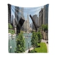 thumbnail image 1 of United States Soft Flannel Fleece Blanket, Downtown Chicago Illinois Finance Business Center Lake Michigan Avenue Bridge, Cozy Plush for Indoor and Outdoor Use, 70" x 90", Multicolor, by Ambesonne, 1 of 6