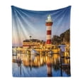 thumbnail image 1 of United States Soft Flannel Fleece Blanket, Hilton Head South Carolina Lighthouse Twilight Water Reflection Boats Idyllic, Cozy Plush for Indoor and Outdoor Use, 70" x 90", Multicolor, by Ambesonne, 1 of 6