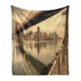 thumbnail image 1 of United States Soft Flannel Fleece Blanket, Queensboro Bridge Spanning the East River in New York City Serene Scenery, Cozy Plush for Indoor and Outdoor Use, 60" x 80", Tan Eggshell, by Ambesonne, 1 of 6