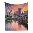 thumbnail image 1 of United States Soft Flannel Fleece Blanket, Water Reflection in Evening Urban City Hartford Connecticut Tranquil Sunset, Cozy Plush for Indoor and Outdoor Use, 60" x 80", Multicolor, by Ambesonne, 1 of 6