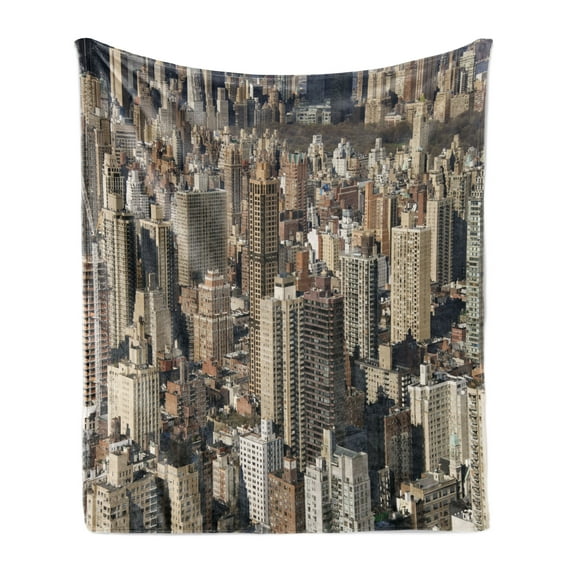 United States Soft Flannel Fleece Throw Blanket, Aerial New York City Famous Town of the World North American Capital Image, Cozy Plush for Indoor and Outdoor Use, 70" x 90", Beige Tan, by Ambesonne