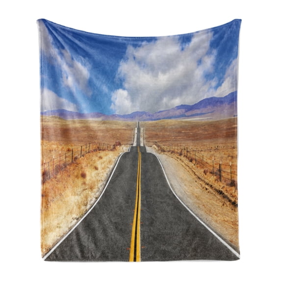United States Soft Flannel Fleece Throw Blanket, Highway in California Steppe and Clouds Asphalt Road Horizon Hills Journey, Cozy Plush for Indoor and Outdoor Use, 60" x 80", Multicolor, by Ambesonne