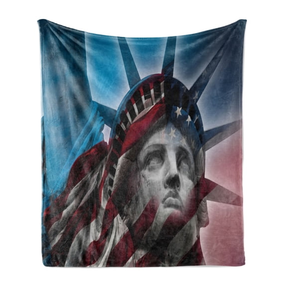 United States Soft Flannel Fleece Throw Blanket, Liberty and American Flag Double Exposure Justice Democracy Freedom, Cozy Plush for Indoor and Outdoor Use, 60" x 80", Multicolor, by Ambesonne