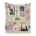 thumbnail image 1 of United States Soft Flannel Fleece Throw Blanket, Newspaper New York Sketchy of Liberty and Texts Lipstick Vintage, Cozy Plush for Indoor and Outdoor Use, 50" x 60", Multicolor, by Ambesonne, 1 of 6