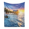 thumbnail image 1 of United States Soft Flannel Fleece Throw Blanket, Pier at Beach in Key West Florida USA Tropical Summer Paradise, Cozy Plush for Indoor and Outdoor Use, 70" x 90", Pale Blue Yellow Green, by Ambesonne, 1 of 5