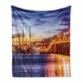 thumbnail image 1 of United States Soft Flannel Fleece Throw Blanket, St. Augustine Florida Famous Bridge of Lions Dreamy Sunset Majestic, Cozy Plush for Indoor and Outdoor Use, 50" x 60", Orange Blue Coral, by Ambesonne, 1 of 6
