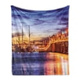 thumbnail image 1 of United States Soft Flannel Fleece Throw Blanket, St. Augustine Florida Famous Bridge of Lions Dreamy Sunset Majestic, Cozy Plush for Indoor and Outdoor Use, 70" x 90", Orange Blue Coral, by Ambesonne, 1 of 6