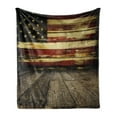 thumbnail image 1 of United States Soft Flannel Fleece Throw Blanket, Vintage Art American Flag on Wooden Planks Wall Background Grunge Print, Cozy Plush for Indoor and Outdoor Use, 70" x 90", Cream and Red, by Ambesonne, 1 of 5