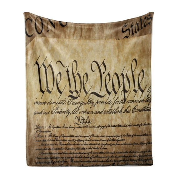 United States Soft Flannel Fleece Throw Blanket, Vintage Constitution Text of America National Glory 4th of July Image, Cozy Plush for Indoor and Outdoor Use, 50" x 60", Pale Brown, by Ambesonne